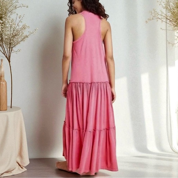 🌻Anthropologie Sundry Coral Pink Tiered Sleeveless Maxi Dress Size 4/XL - Picture 4 of 7
